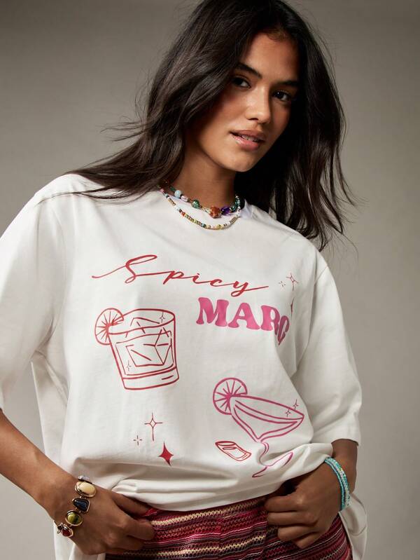 missguided MISSGUIDED Spicy Margarita Cocktail Premium Oversized Graphic T-Shirt