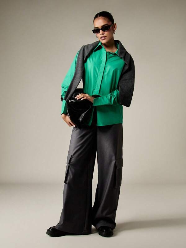 Missguided MISSGUIDED Split Sleeve Button Down Collared Shirt With Ruched Details
