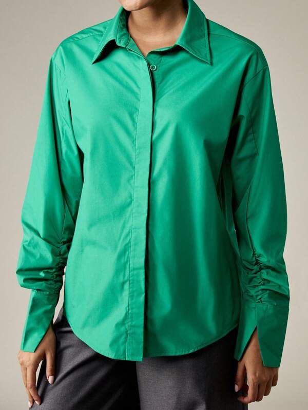 Missguided MISSGUIDED Split Sleeve Button Down Collared Shirt With Ruched Details