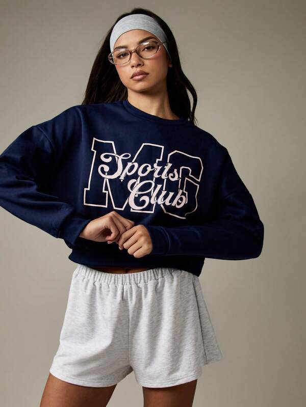 missguided MISSGUIDED Sports Club Letter Print Sweatshirt With Varsity Logo Design