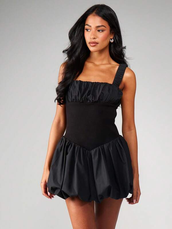 Missguided MISSGUIDED Square Neck Balloon Hem Mini Dress