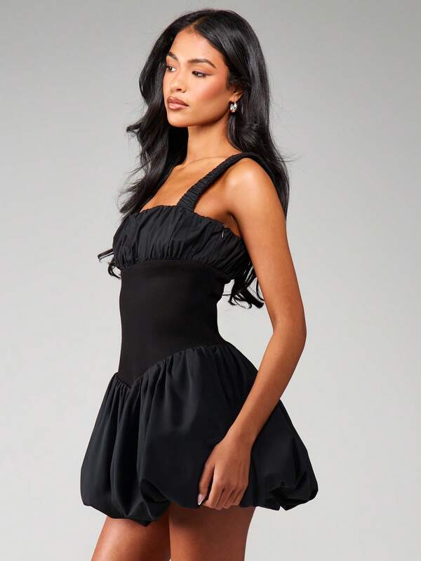 missguided MISSGUIDED Square Neck Balloon Hem Mini Dress