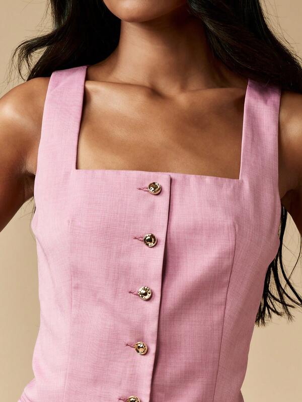 Missguided MISSGUIDED Square Neck Button Top And Mini Skirt Set