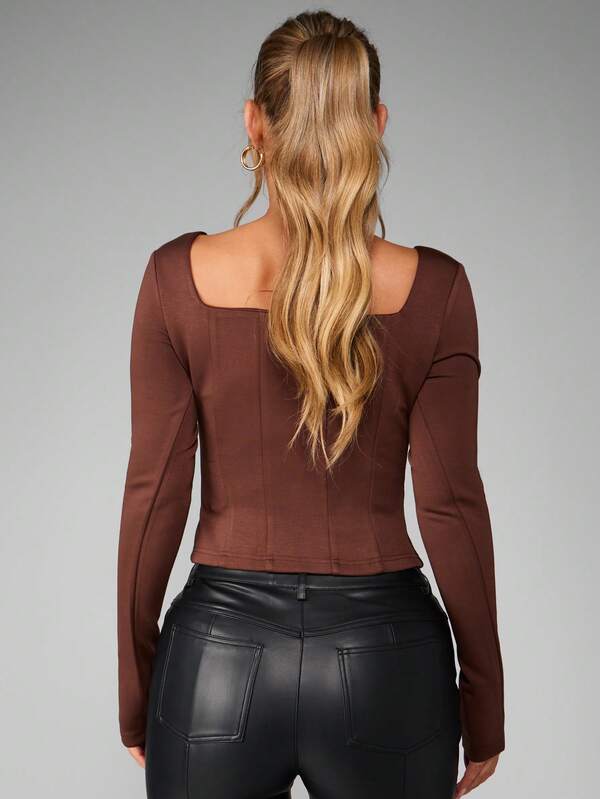 Missguided MISSGUIDED Square Neck Corset Top With Buttons And Panels