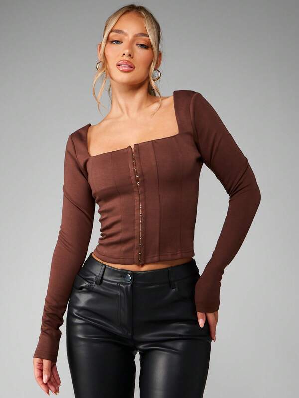 Missguided MISSGUIDED Square Neck Corset Top With Buttons And Panels