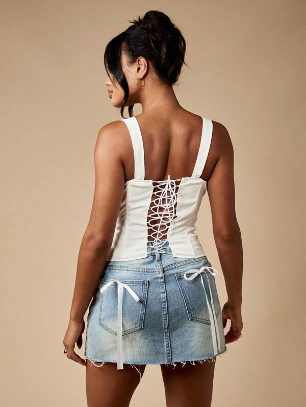Missguided MISSGUIDED Square Neck Corset Top With Lace Up Back