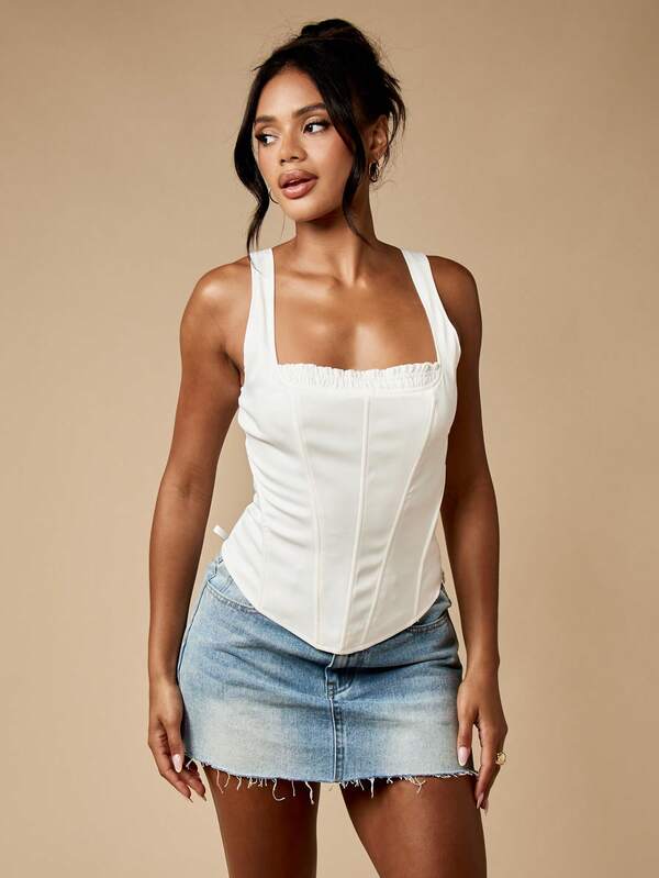 Missguided MISSGUIDED Square Neck Corset Top With Lace Up Back