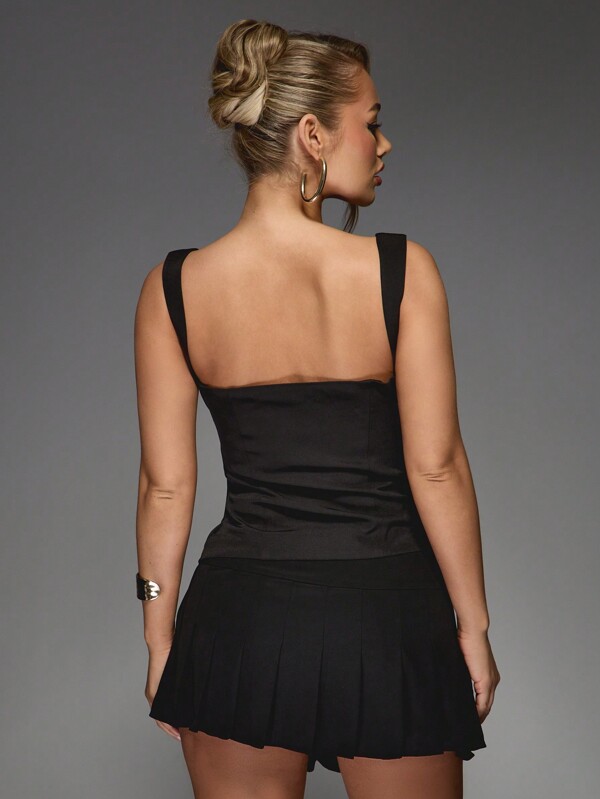 Missguided MISSGUIDED Square Neck Crop Tank With Button Detail