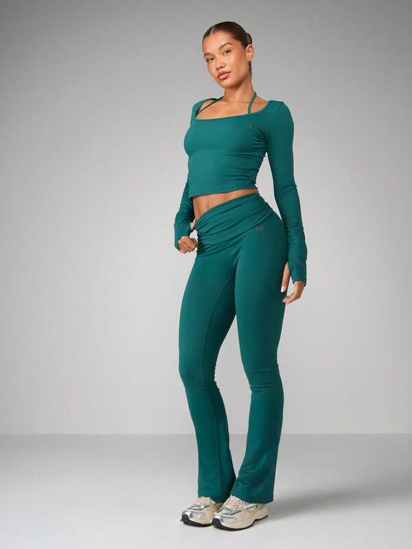 Missguided MISSGUIDED Square Neck Crop Top With Flared High Waist Leggings Set