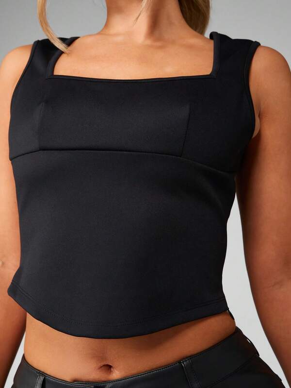 Missguided MISSGUIDED Square Neck Fitted Corset Tank With Wide Straps
