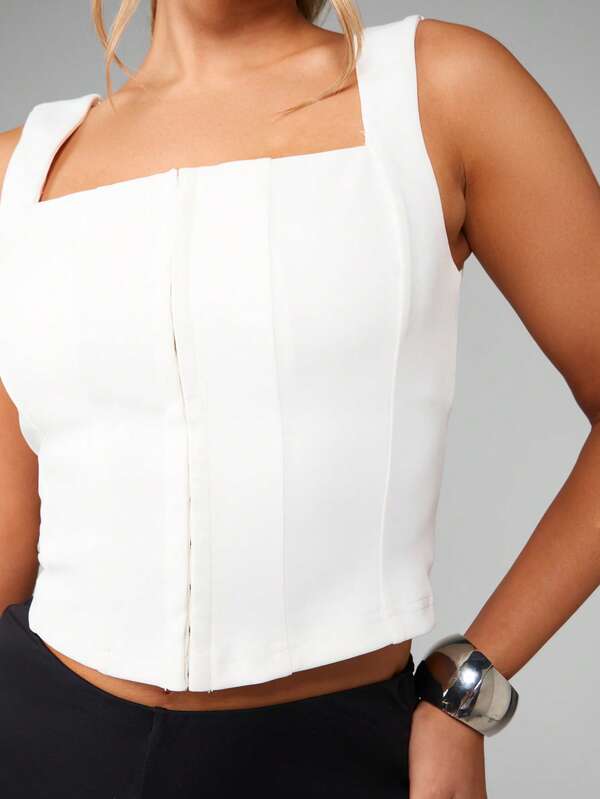 Missguided MISSGUIDED Square Neck Fitted Corset Top With Vertical Seams