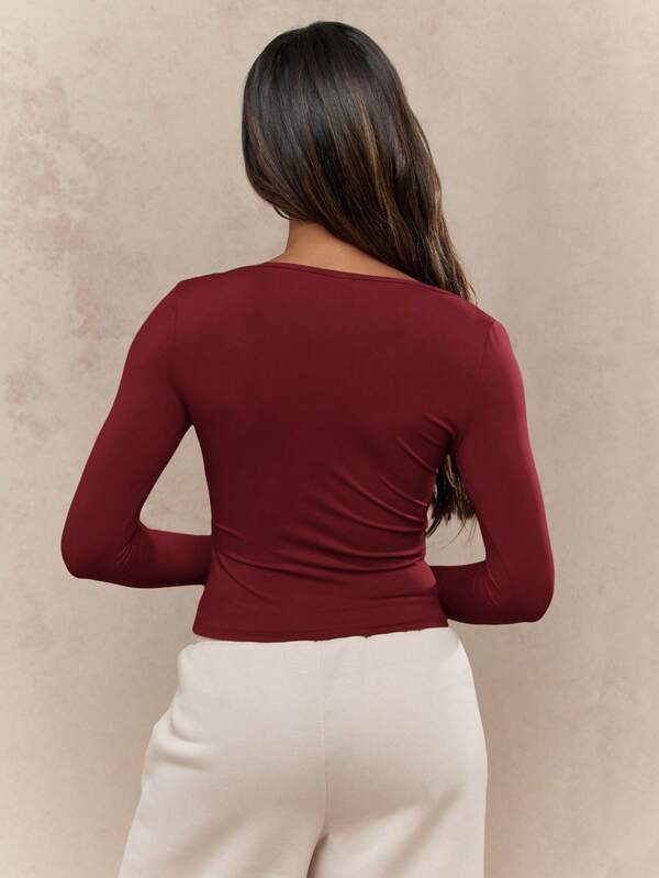 Missguided MISSGUIDED Square Neck Fitted Crop Top With Long Sleeves