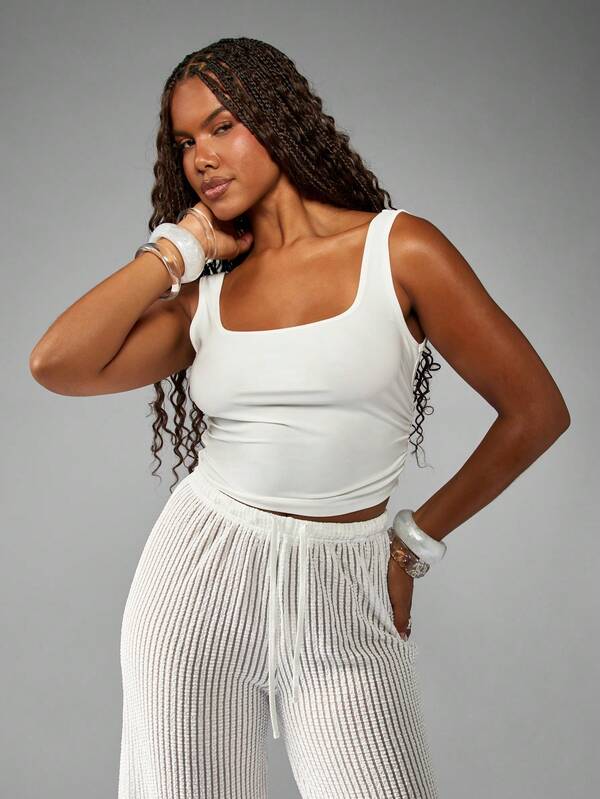 Missguided MISSGUIDED Square Neck Fitted Tank Top With Ribbed Texture