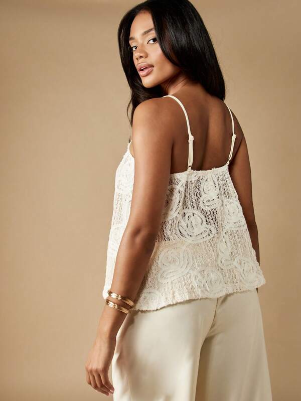Missguided MISSGUIDED Square Neck Lace Cami With Rose Pattern