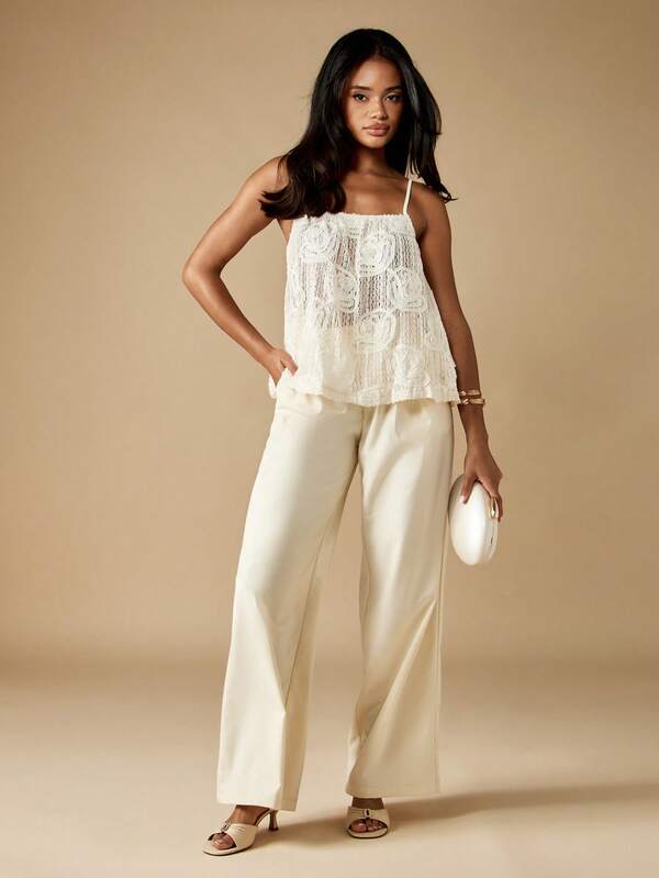Missguided MISSGUIDED Square Neck Lace Cami With Rose Pattern