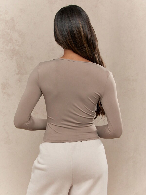 Missguided MISSGUIDED Square Neck Long Sleeve Crop Top