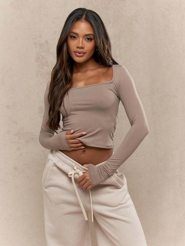 missguided MISSGUIDED Square Neck Long Sleeve Crop Top