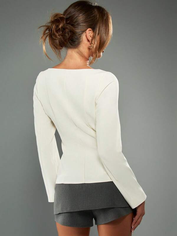 Missguided MISSGUIDED Square Neck Long Sleeve Fitted Blouse