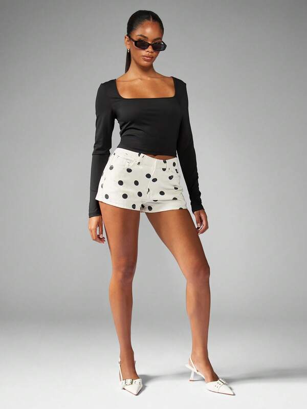 Missguided MISSGUIDED Square Neck Long Sleeve Fitted Crop Top