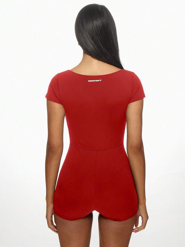 Missguided MISSGUIDED Square Neck Short Sleeve Unitard With Scoop Back