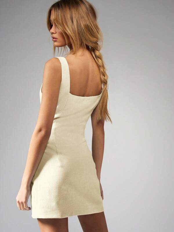 Missguided MISSGUIDED Square Neck Sleeveless Linen Feel Mini Dress
