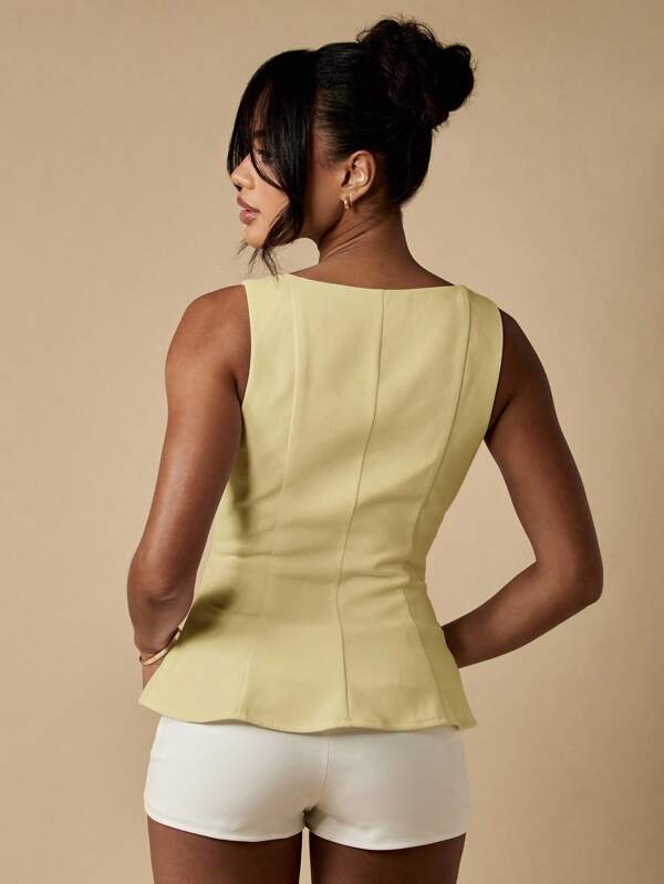 Missguided MISSGUIDED Square Neck Sleeveless Peplum Top With Fitted Waist
