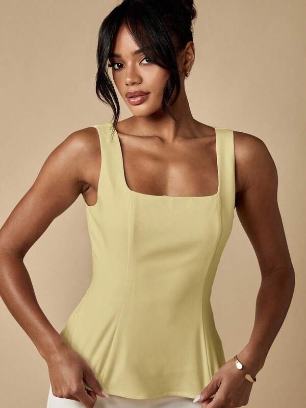 Missguided MISSGUIDED Square Neck Sleeveless Peplum Top With Fitted Waist