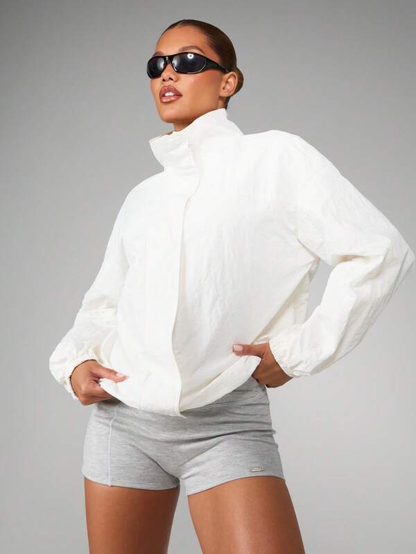 missguided MISSGUIDED Stand Collar Cropped Windbreaker With Elastic Cuffs