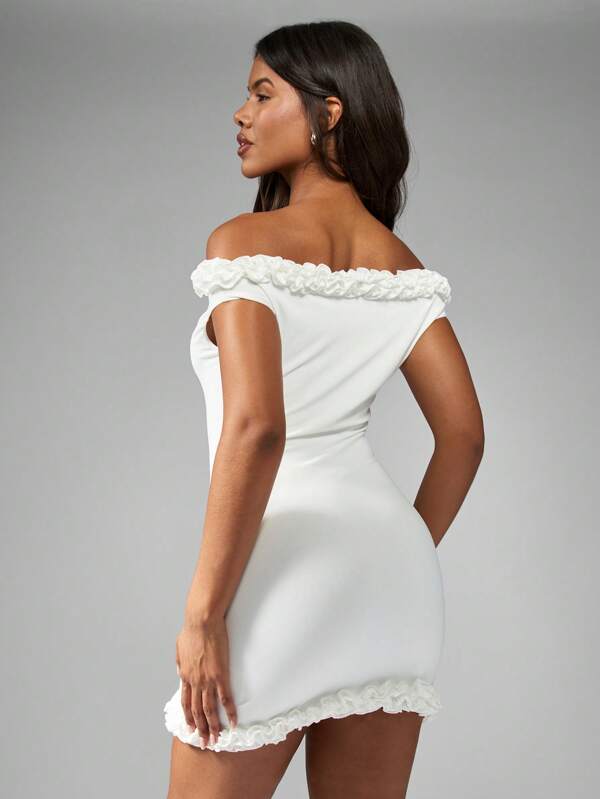 Missguided MISSGUIDED Statement Bodycon Off Shoulder Ruffle Trim Stretch Mini Dress