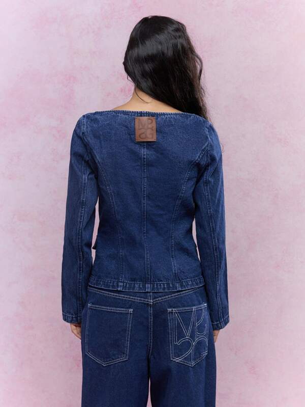 Missguided MISSGUIDED Statement Button Scoop Neck Long Sleeves Denim Jacket Winter Wear