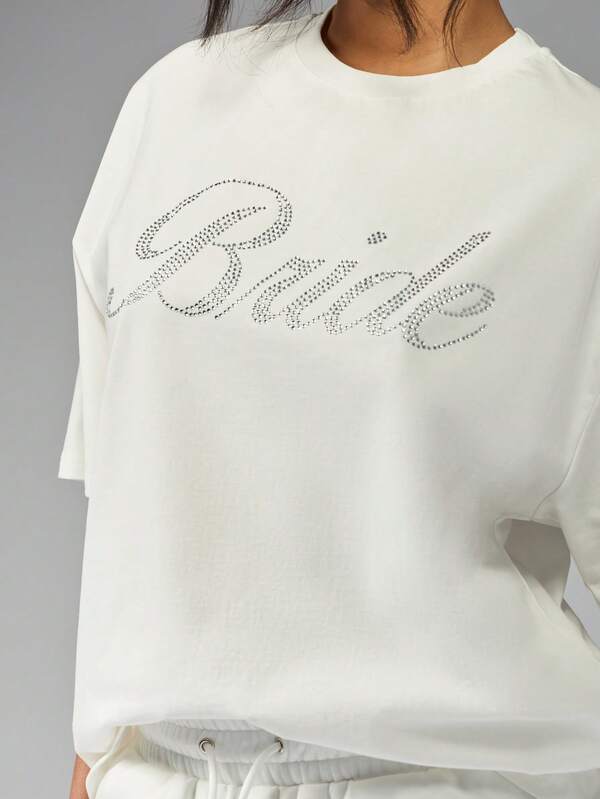 Missguided MISSGUIDED Statement Casual Comfort Fit Oversized T-Shirt With Sparkly Rhinestone Design