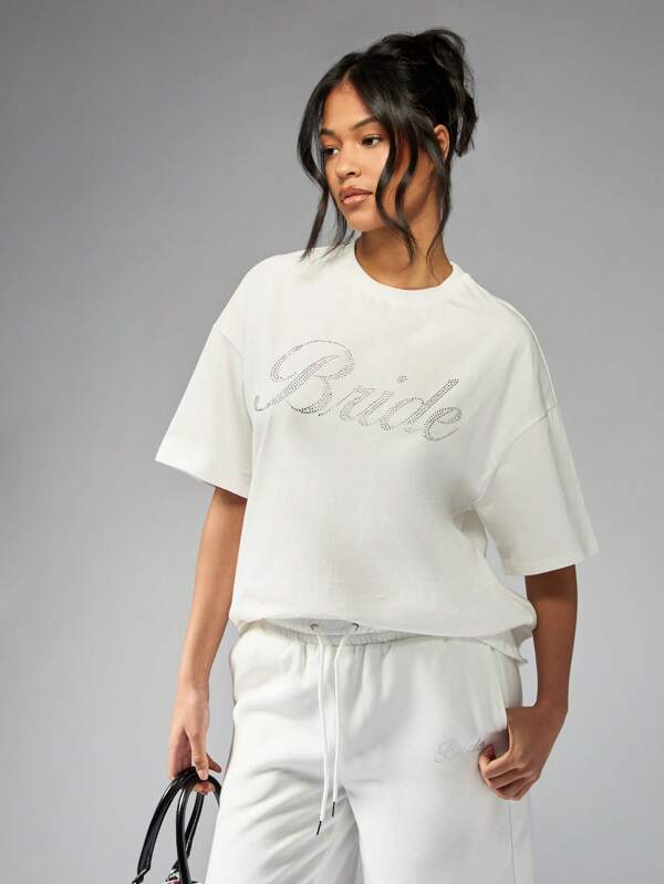 missguided MISSGUIDED Statement Casual Comfort Fit Oversized T-Shirt With Sparkly Rhinestone Design