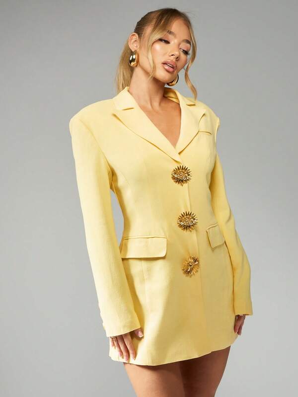 Missguided MISSGUIDED Statement Gold Button Blazer Mini Dress