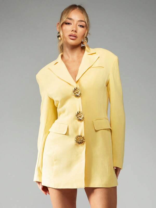 missguided MISSGUIDED Statement Gold Button Blazer Mini Dress