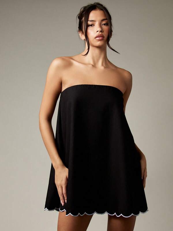 missguided MISSGUIDED Strapless A Line Mini Dress With Scalloped Hem