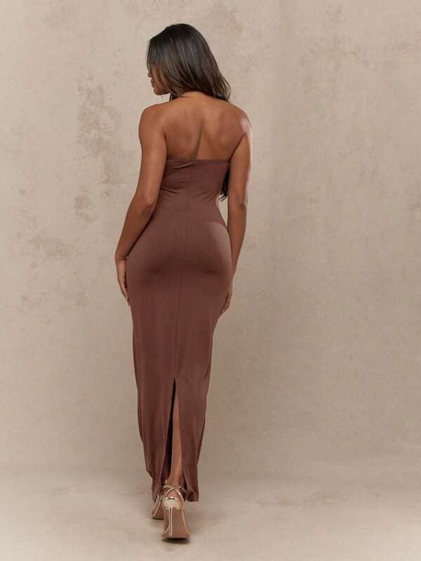 Missguided MISSGUIDED Strapless Bandeau Backless Body Forming Fitted Long Dress