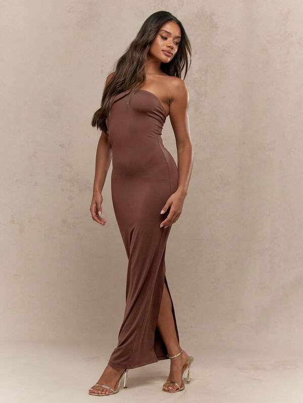 Missguided MISSGUIDED Strapless Bandeau Backless Body Forming Fitted Long Dress