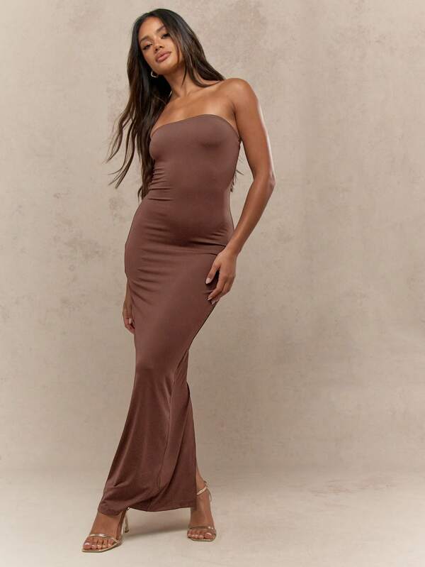 missguided MISSGUIDED Strapless Bandeau Backless Body Forming Fitted Long Dress