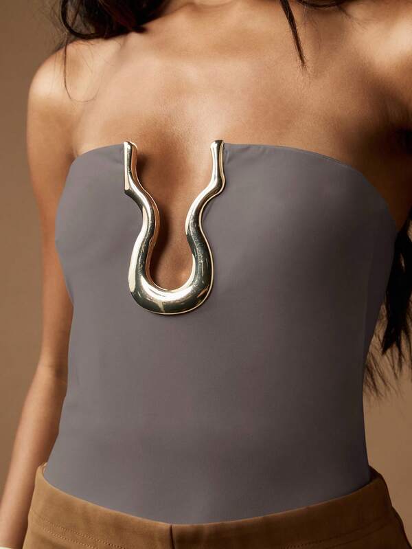 Missguided MISSGUIDED Strapless Bandeau Bodysuit With Metallic Hardware Accent