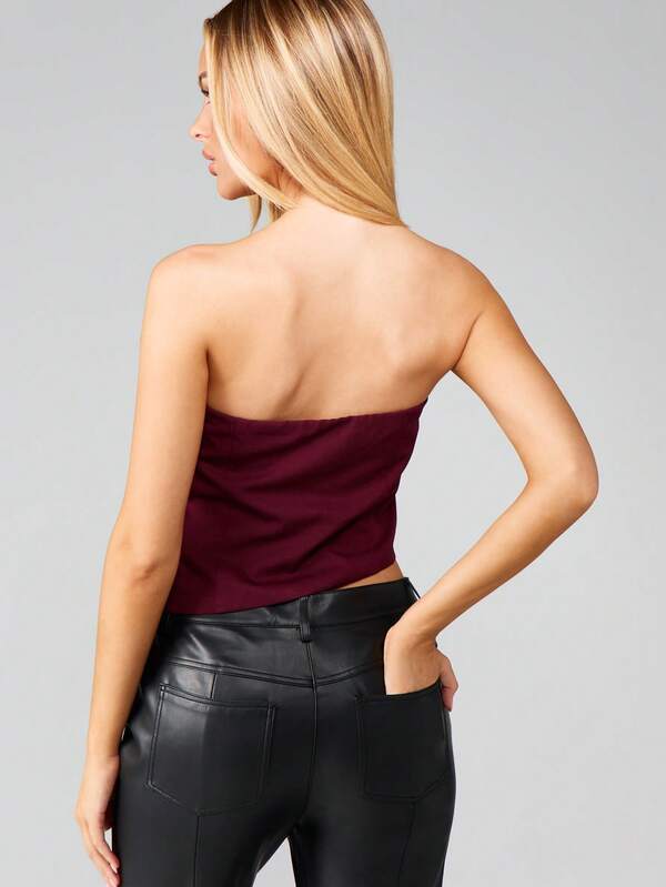 Missguided MISSGUIDED Strapless Bandeau Corset Top With Shaped Hem