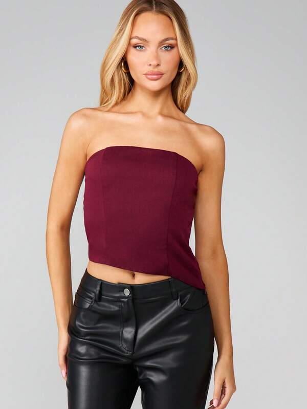 missguided MISSGUIDED Strapless Bandeau Corset Top With Shaped Hem