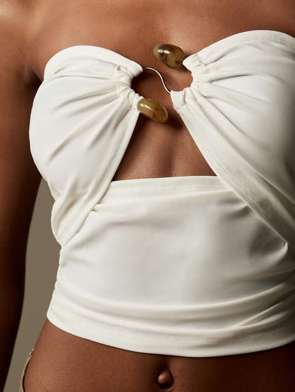 Missguided MISSGUIDED Strapless Bandeau Crop Top With Ruched Detail