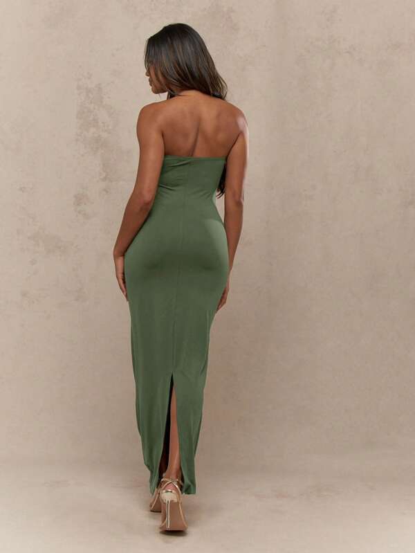 Missguided MISSGUIDED Strapless Bandeau Floor Length Side Slit Long Dresses
