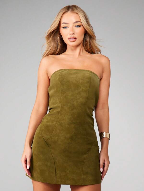 missguided MISSGUIDED Strapless Bandeau Mini Dress With Seam Detail