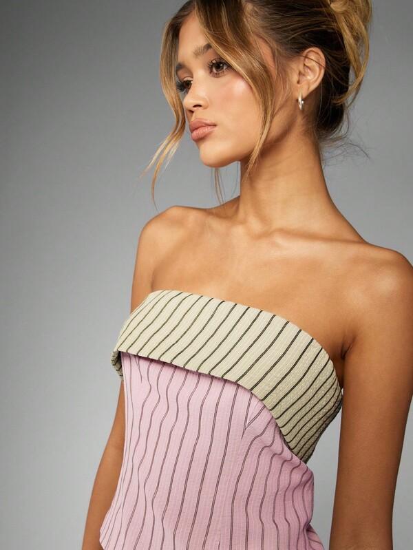 Missguided MISSGUIDED Strapless Bandeau Pinstripe Two Tone Crop Top