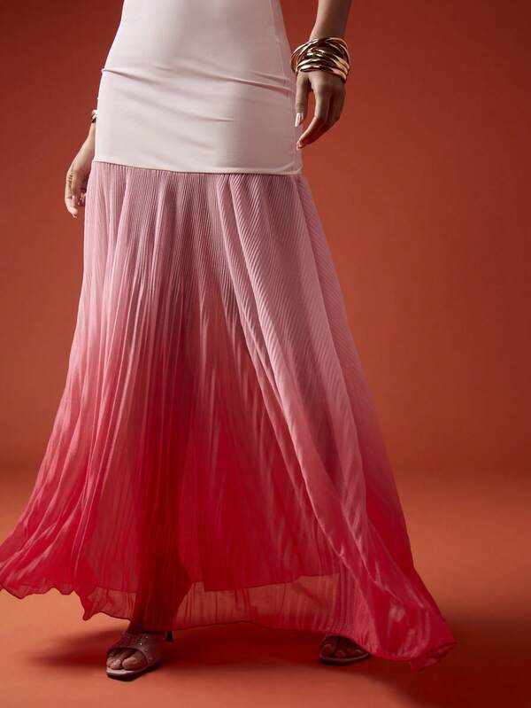 Missguided MISSGUIDED Strapless Bandeau Pleated Ombre Gradient Maxi Dress
