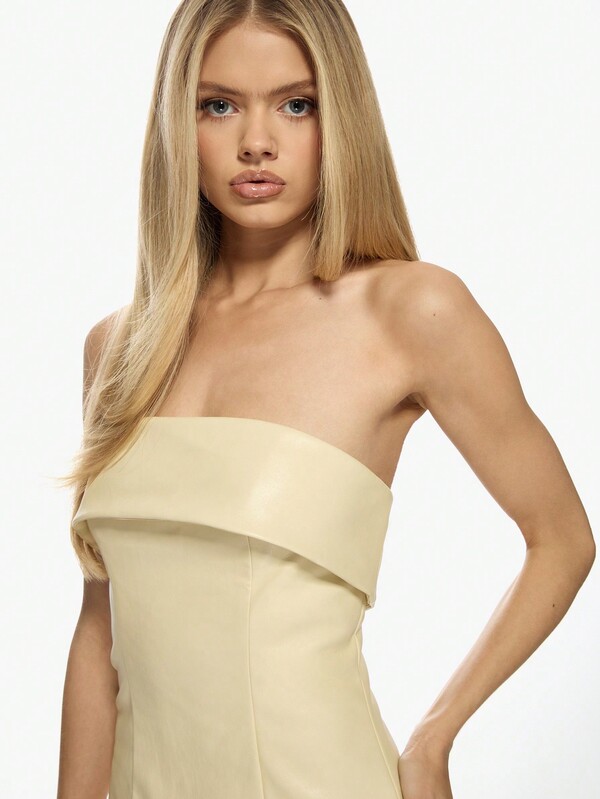 Missguided MISSGUIDED Strapless Bandeau PU Leather Look Bodycon Fitted Mini Dress