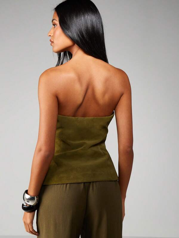 Missguided MISSGUIDED Strapless Bandeau Top With Pleated Suede