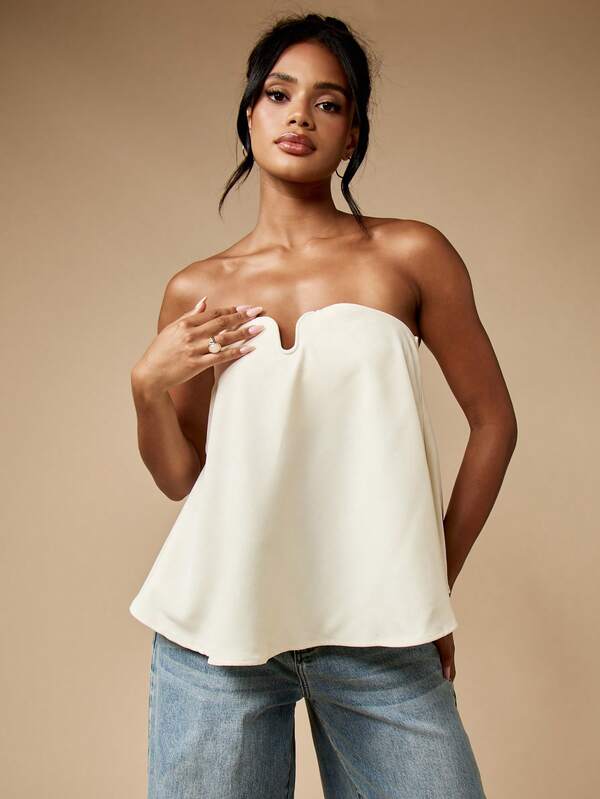Missguided MISSGUIDED Strapless Bandeau Top With Sweetheart Neckline And Draped Design