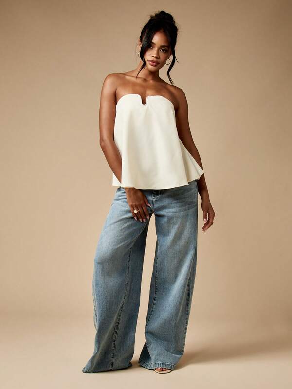 Missguided MISSGUIDED Strapless Bandeau Top With Sweetheart Neckline And Draped Design